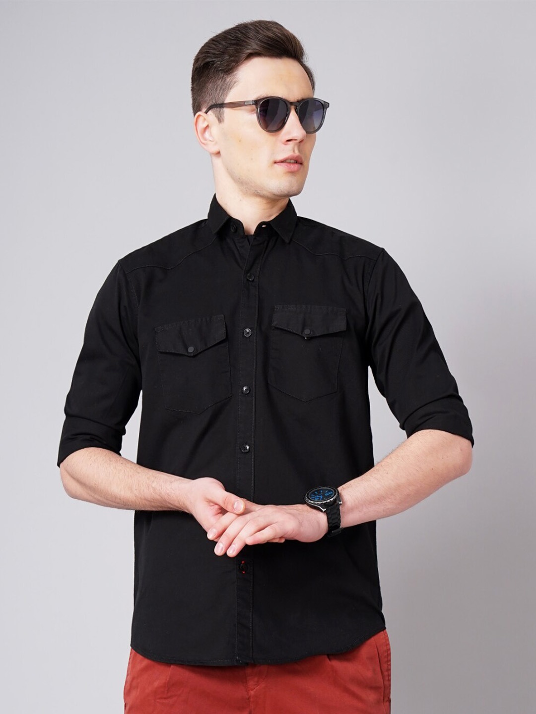 

PAUL STREET Standard Slim Fit Opaque Cotton Casual Shirt, Black