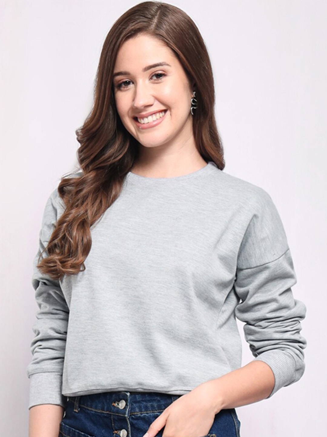 

Funday Fashion Round Neck Long Sleeves Fleece Sweatshirt, Grey