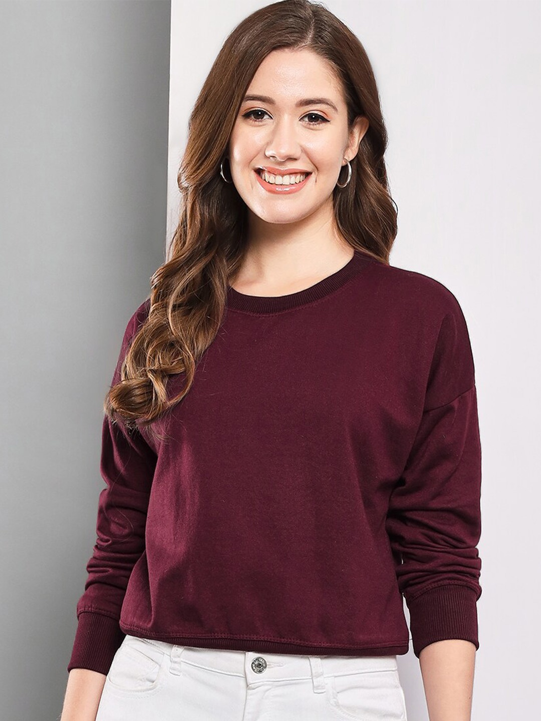 

Funday Fashion Round Neck Fleece Sweatshirt, Maroon