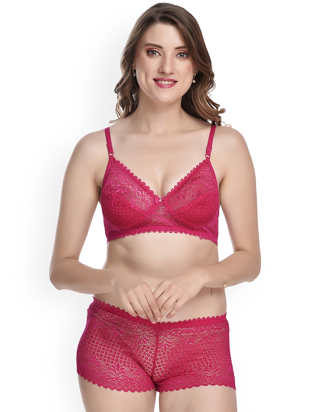

AROUSY Laced Cotton Lingerie Set, Pink