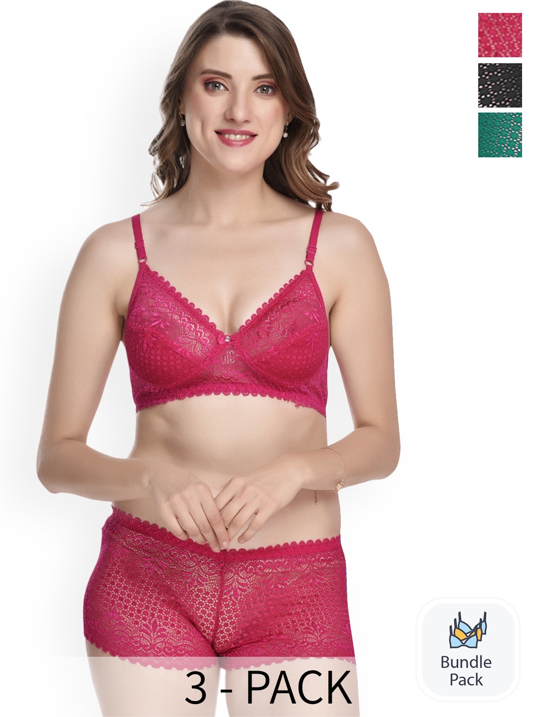 

AROUSY Pack of 3 Self Design Cotton Lingerie Set, Maroon