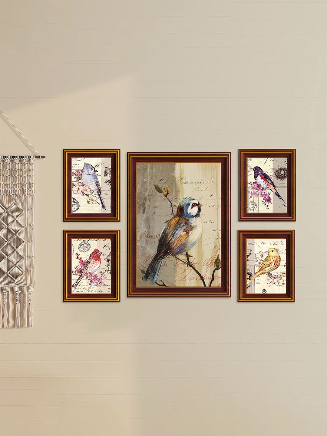 

Art Street Brown 5 Pieces Bird On Tree Branch Printed Framed Wall Art