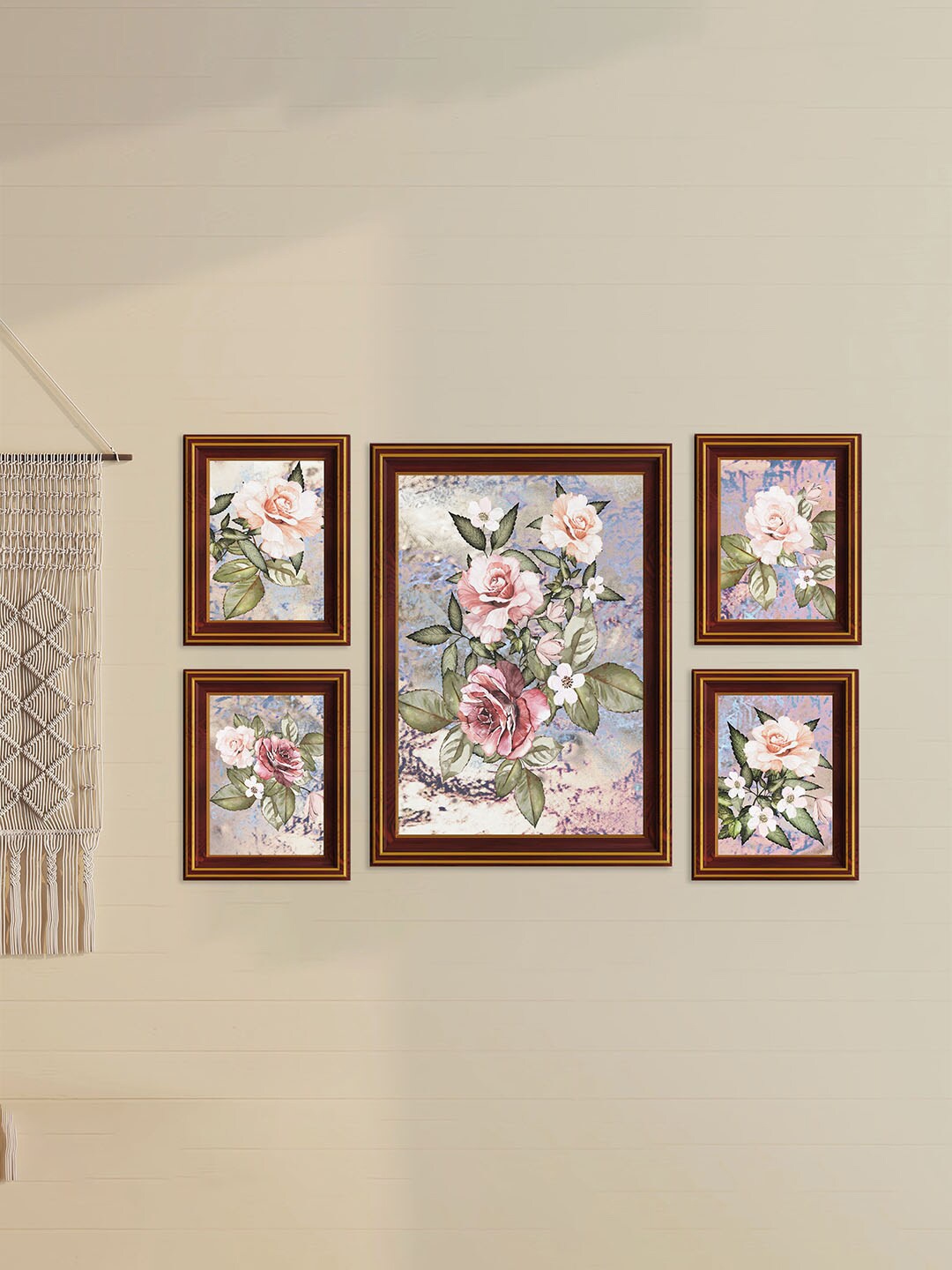 

Art Street Brown & Pink 5 Pieces Rose Floral Printed Framed Wall Art