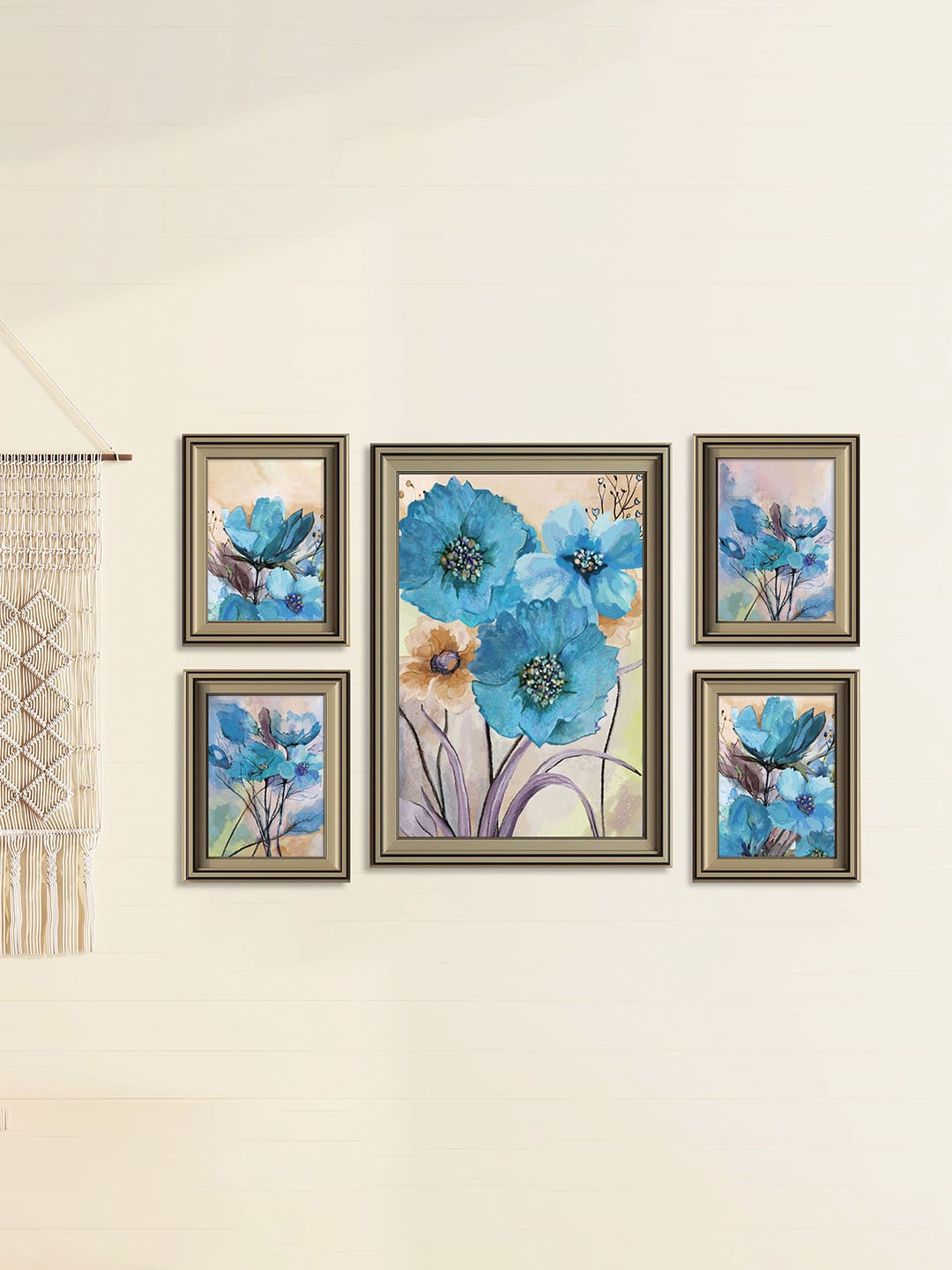 

Art Street Brown & Blue 5 Pieces Lilly Floral Printed Framed Wall Art