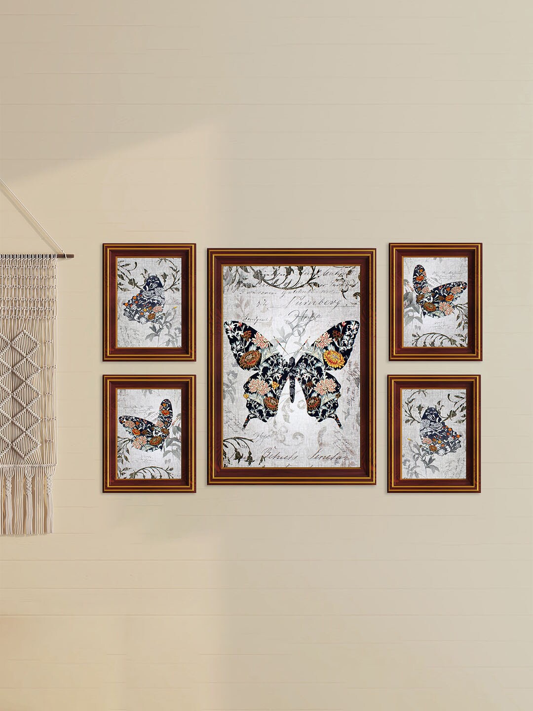 

Art Street Brown & Navy Blue 5 Pieces Butterfly Printed Wall Arts