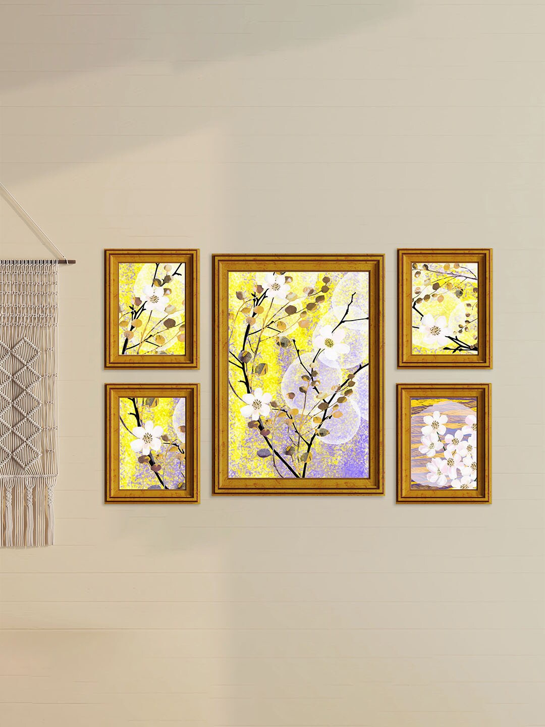 

Art Street Yellow & Purple 5 Pieces Blossom Floral Printed Wall Arts