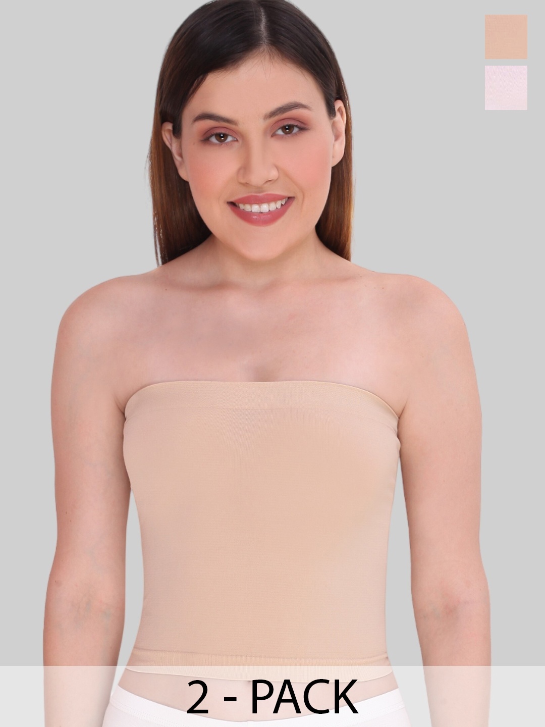 

PLUMBURY Pack Of 2 Strapless Crop Tube Camisole, Beige