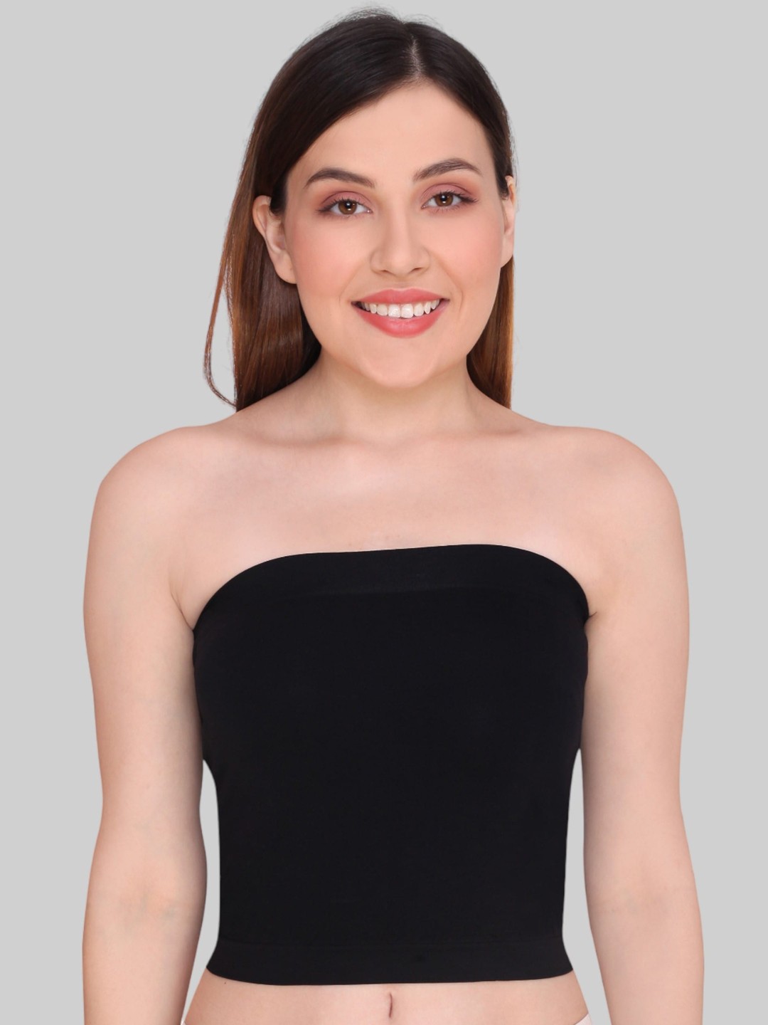 

PLUMBURY Seamless Strapless Crop Tube Camisoles, Black