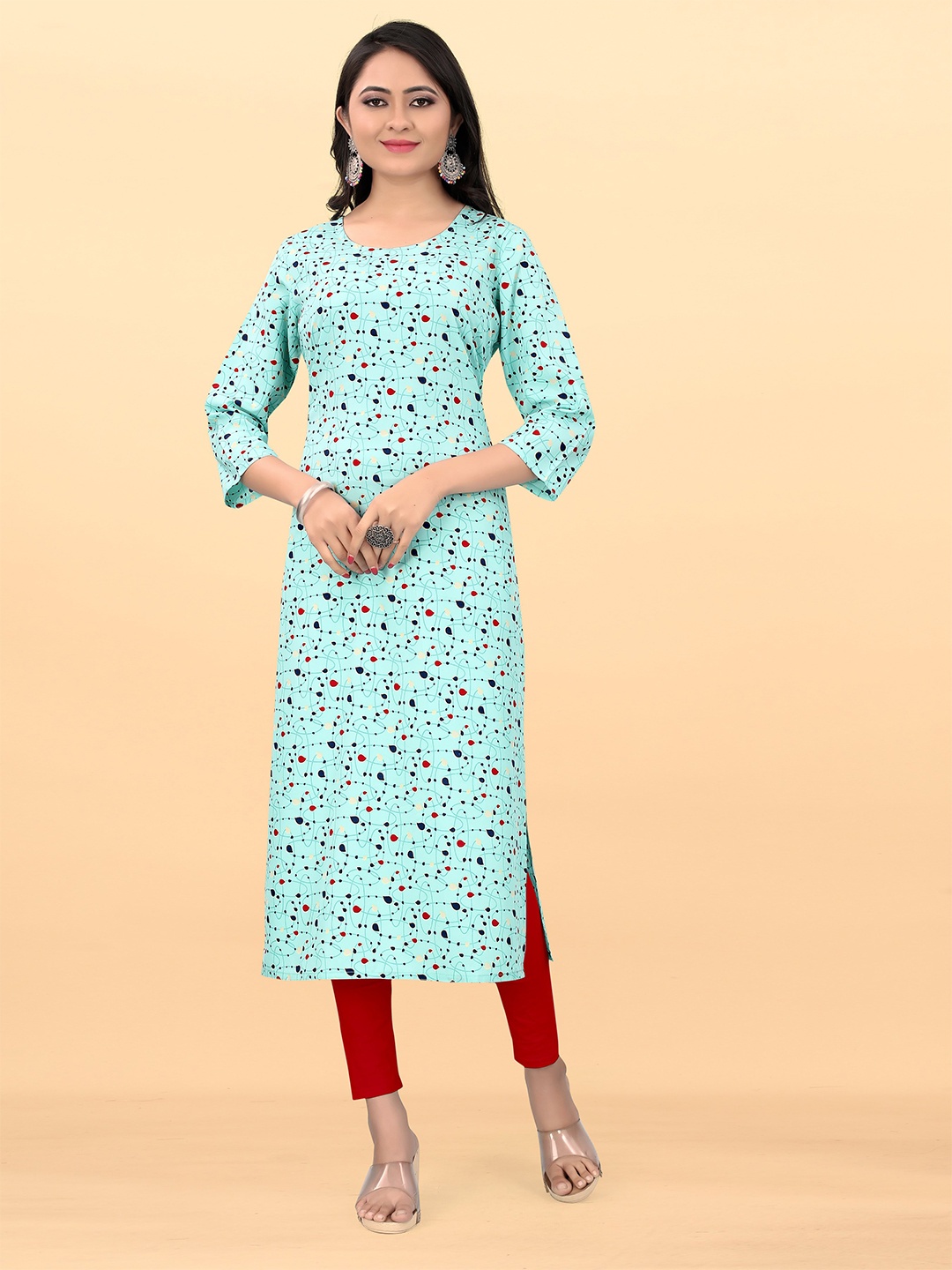 

TITANIUM SILK INDUSTRIES PVT. LTD. Abstract Printed Straight Kurta, Sea green