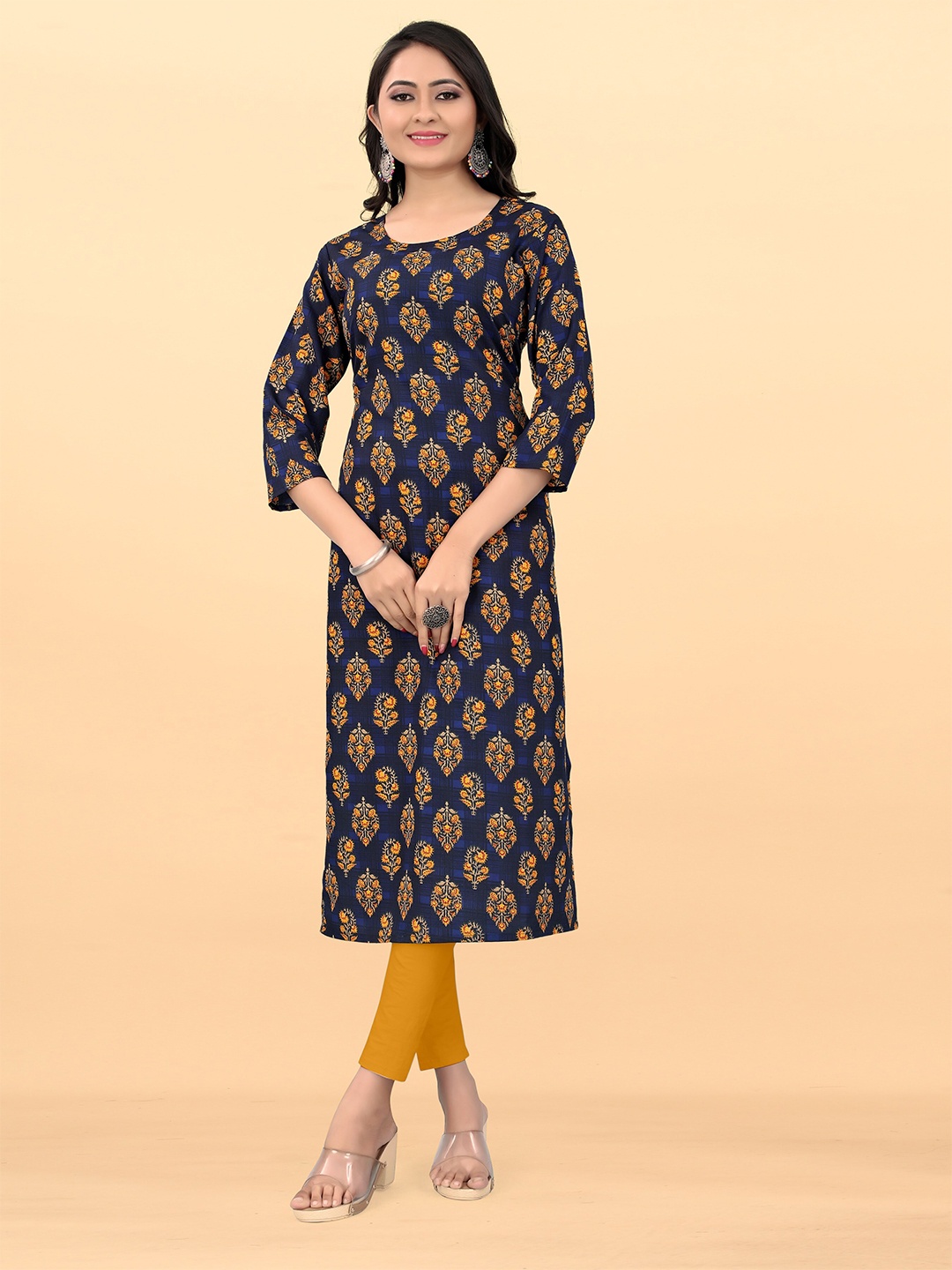 

TITANIUM SILK INDUSTRIES PVT. LTD. Floral Printed Straight Kurta, Navy blue