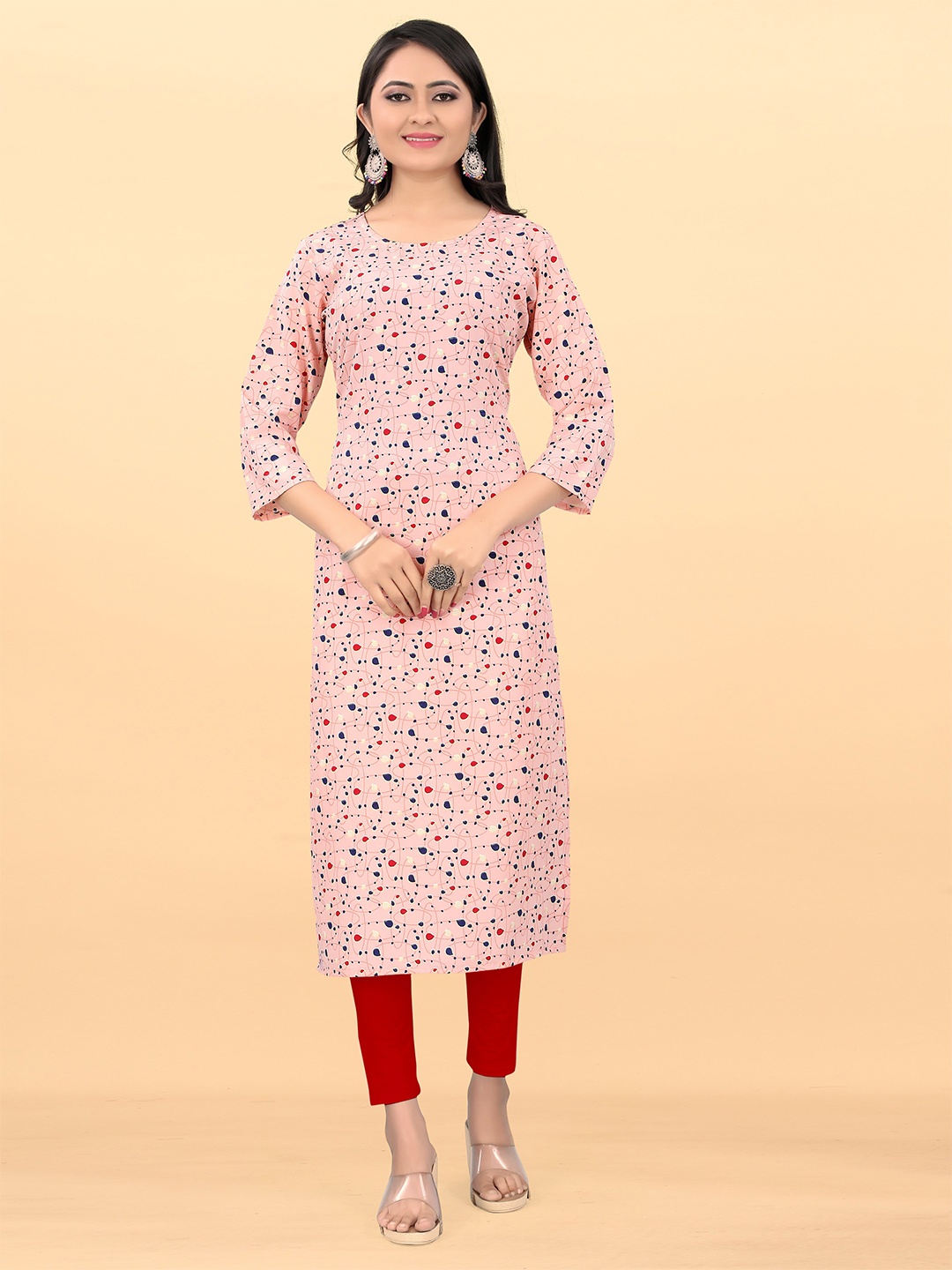 

TITANIUM SILK INDUSTRIES PVT. LTD. Abstract Printed Straight Kurta, Pink