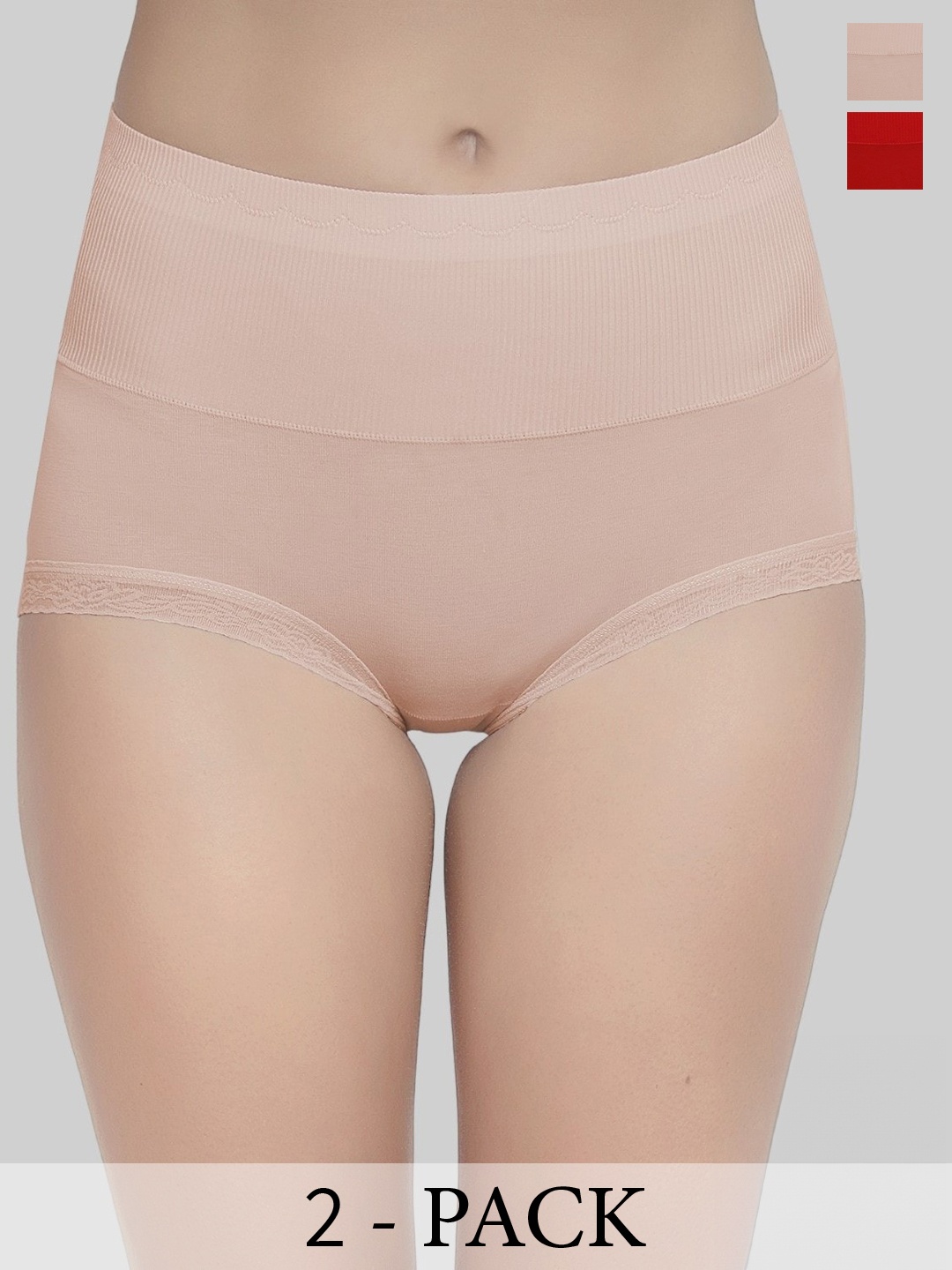 

PLUMBURY Pack Of 2 Anti-Microbial Hipster Briefs, Red