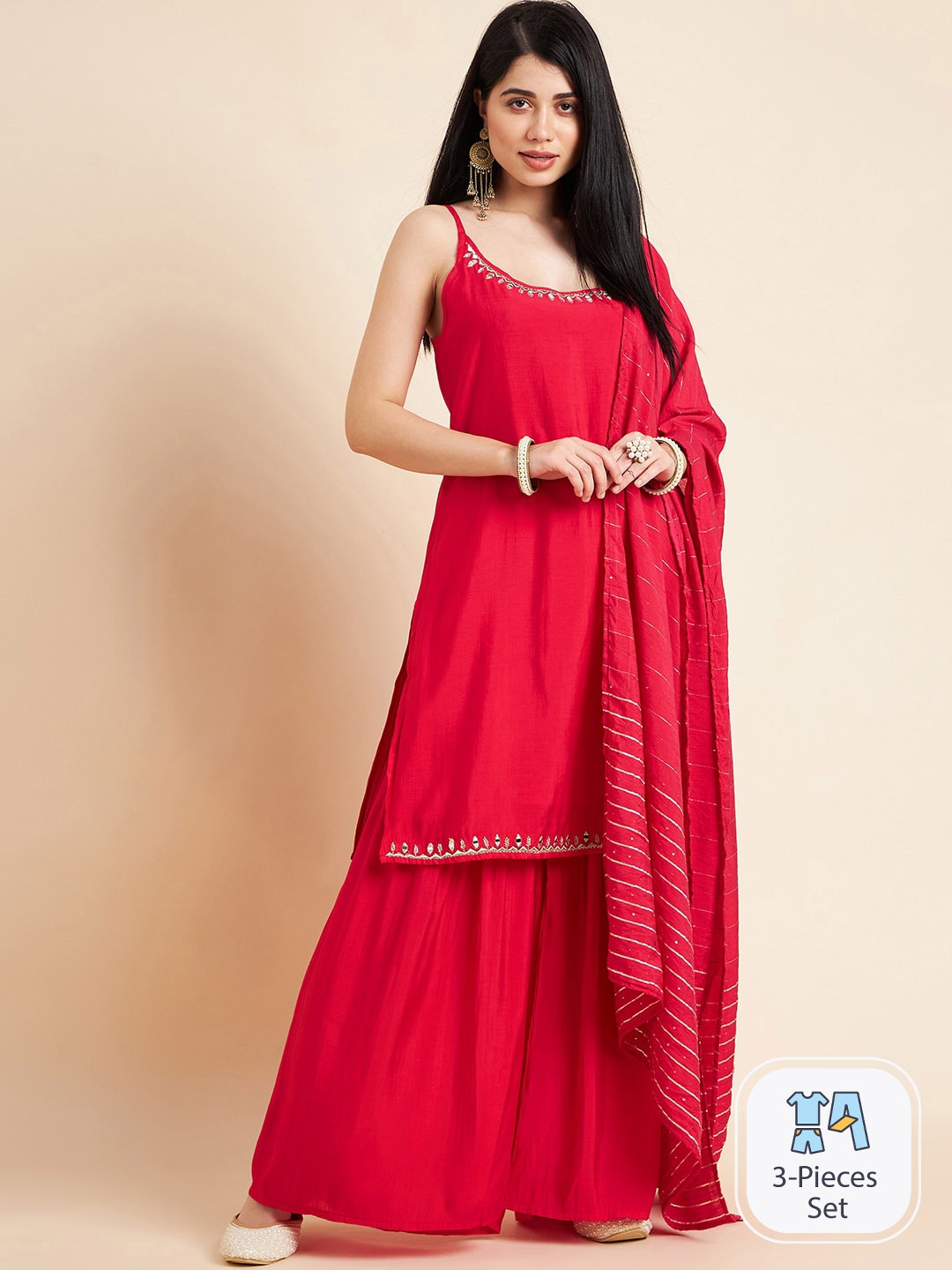 

DIVYANK Embroidered Kurta With Sharara & Dupatta, Fuchsia