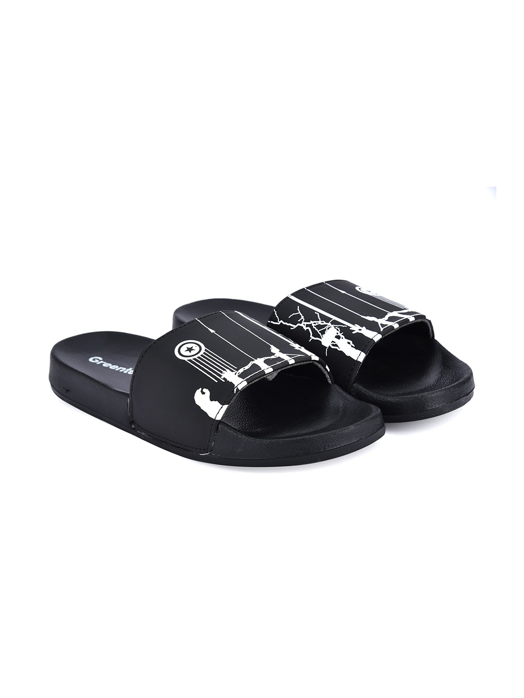 

Greentech Men Marvel Printed Rubber Sliders, Black
