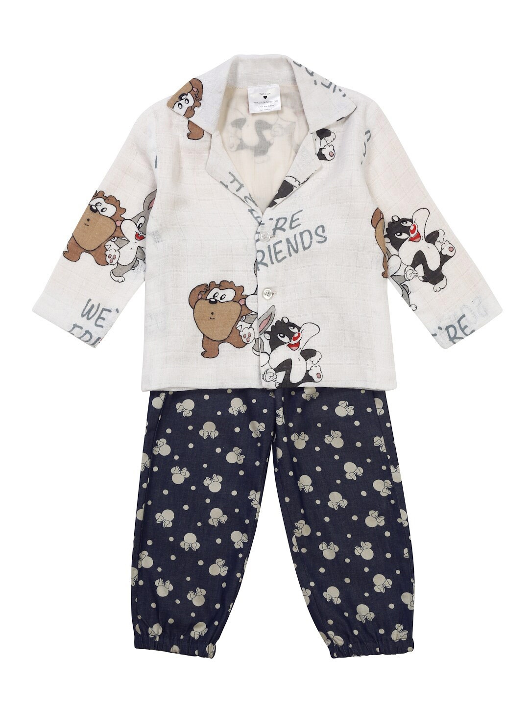 

Little Musketeer Girls Printed Cotton Shirt With Pyjamas Co-Ords, Blue