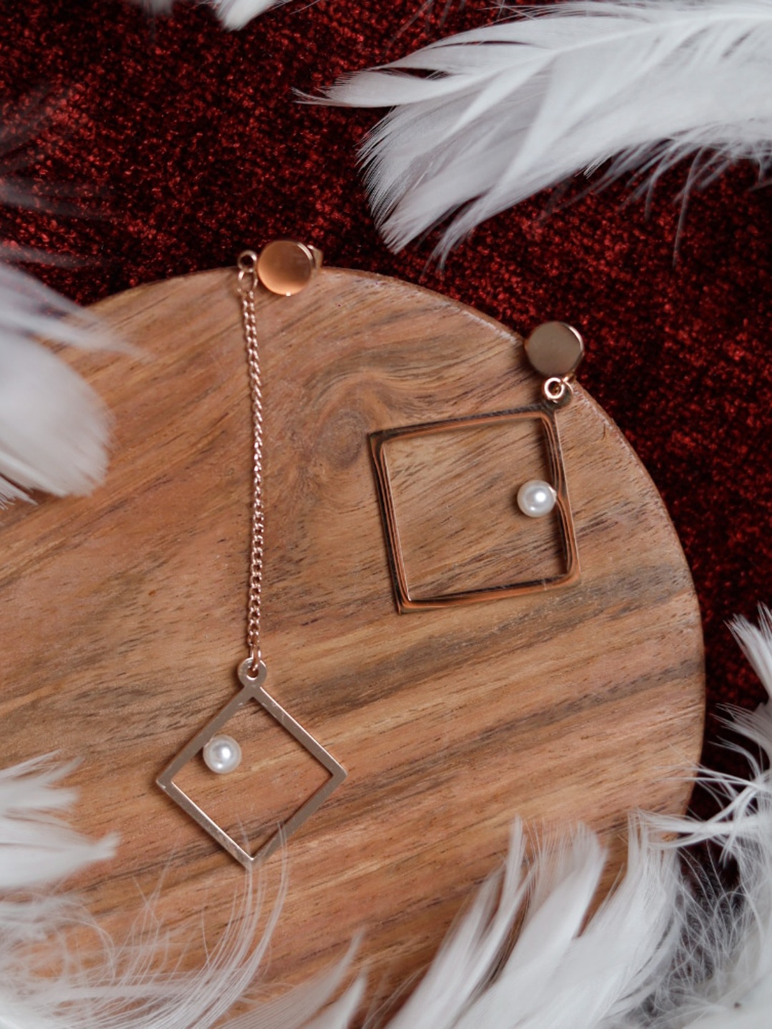 

Maansh Rose Gold-Plated Geometric Long & Short Mismatch Drop Earrings