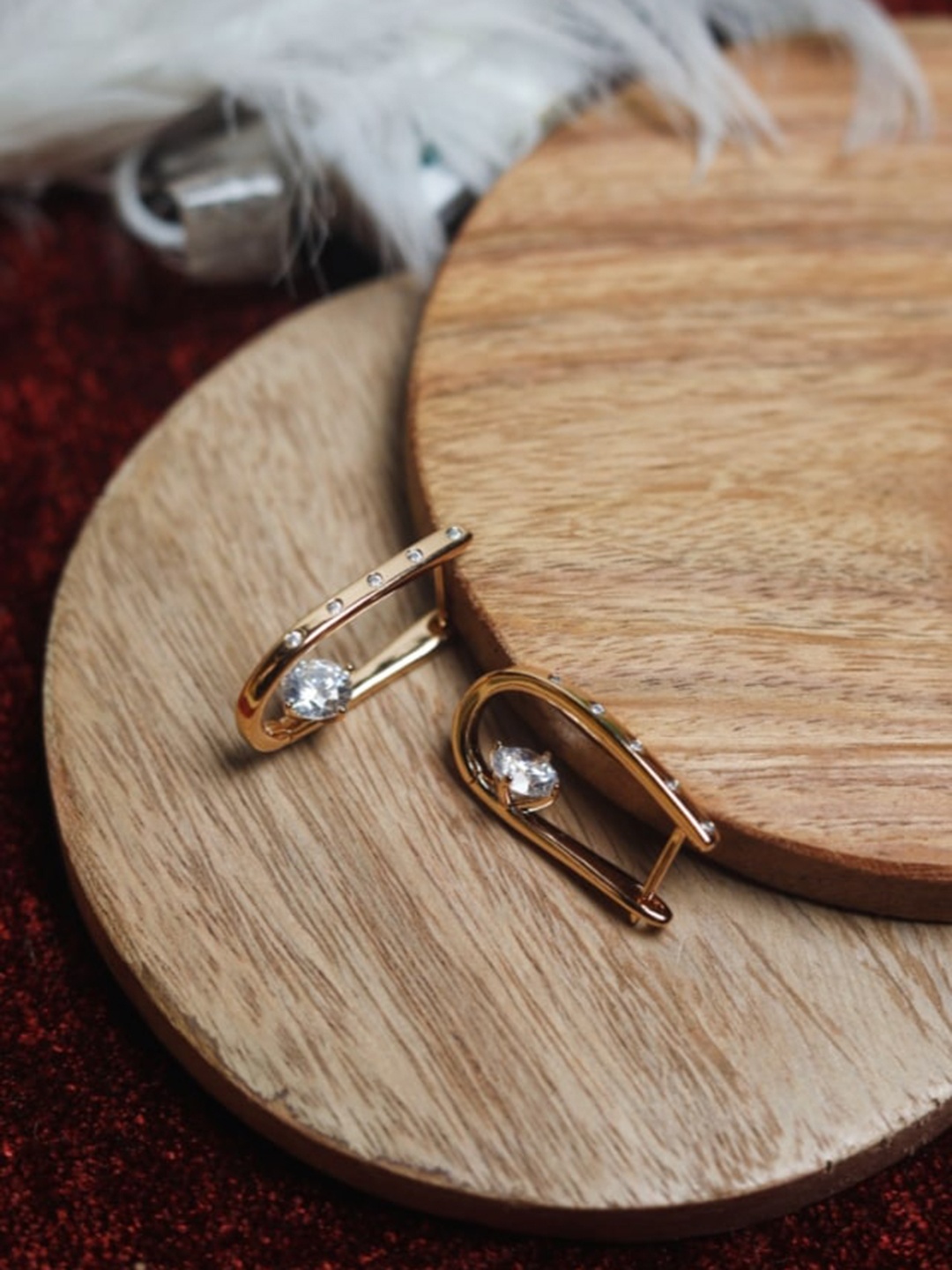 

Maansh Gold-Plated Contemporary Stone Studded Hoop Earrings