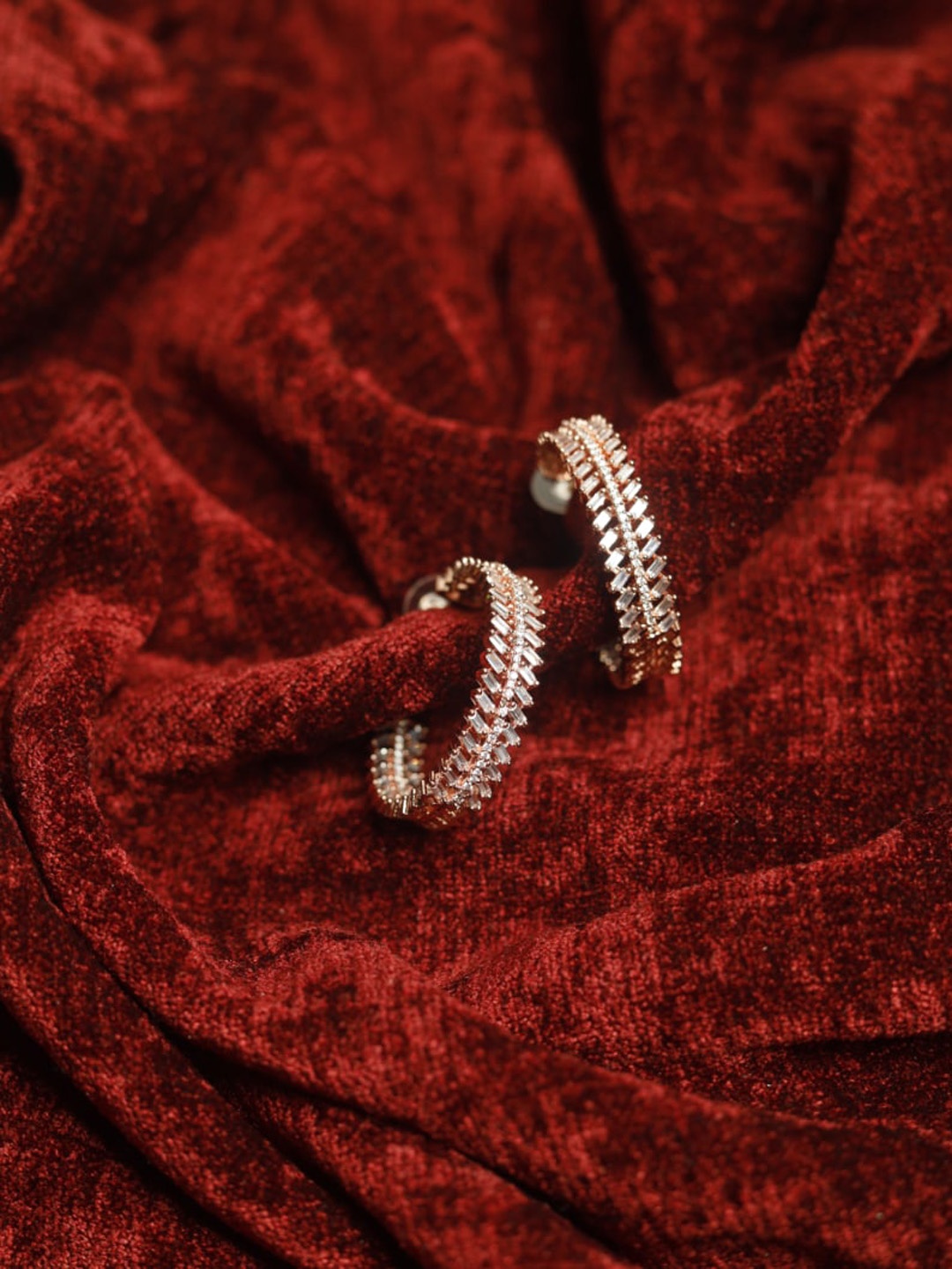 

Maansh Rose Gold-Plated Contemporary Half Hoop Earrings