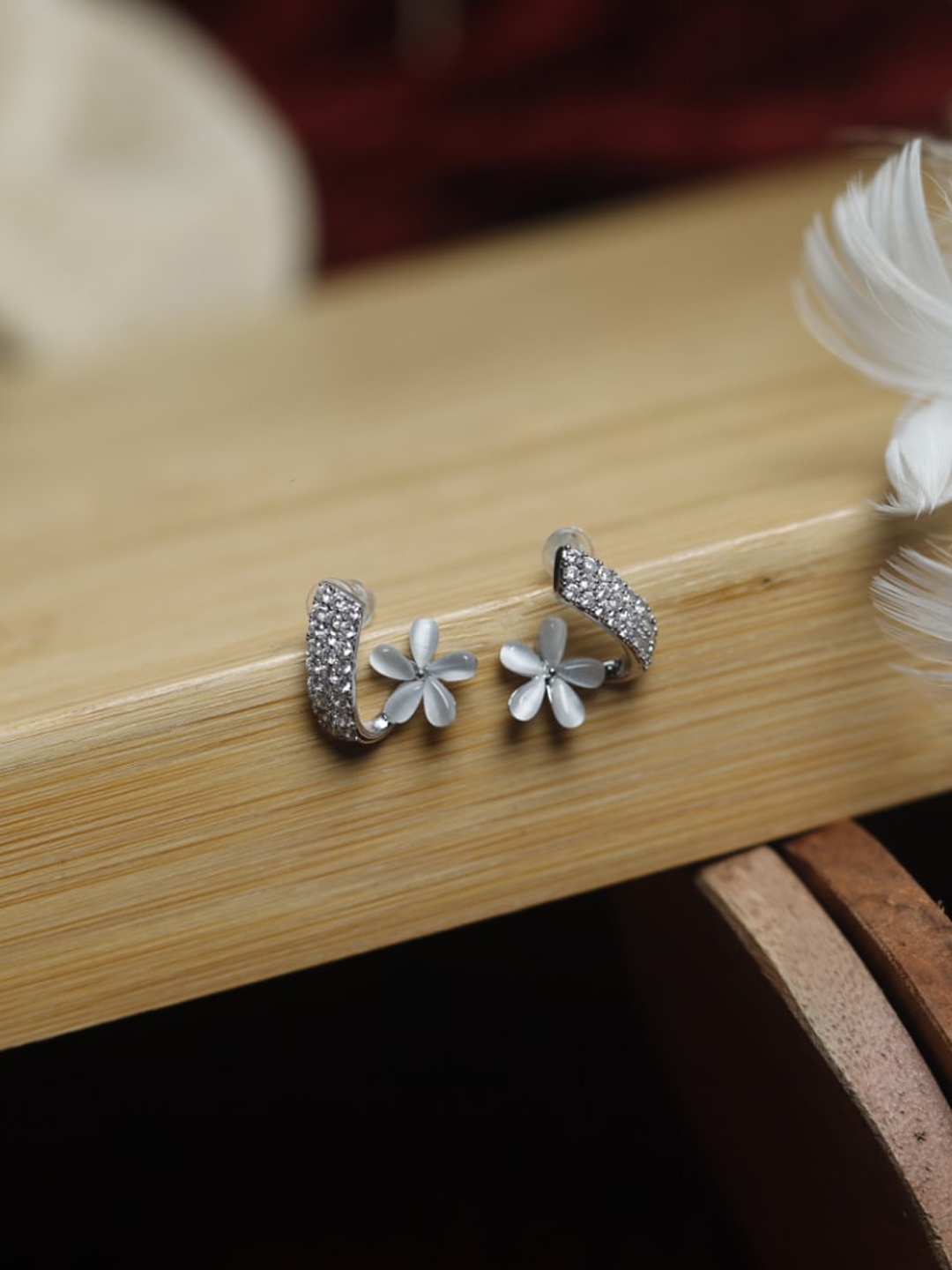 

Maansh Contemporary Flower Stud Drop Earrings, Silver