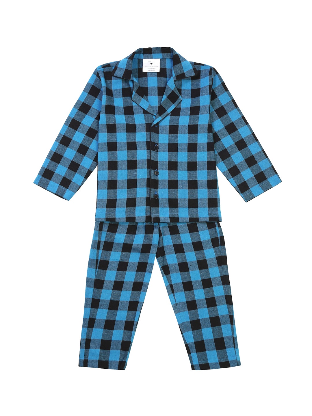 

Little Musketeer Boys Checked Cotton Shirt And Pyjamas Night Suit, Navy blue