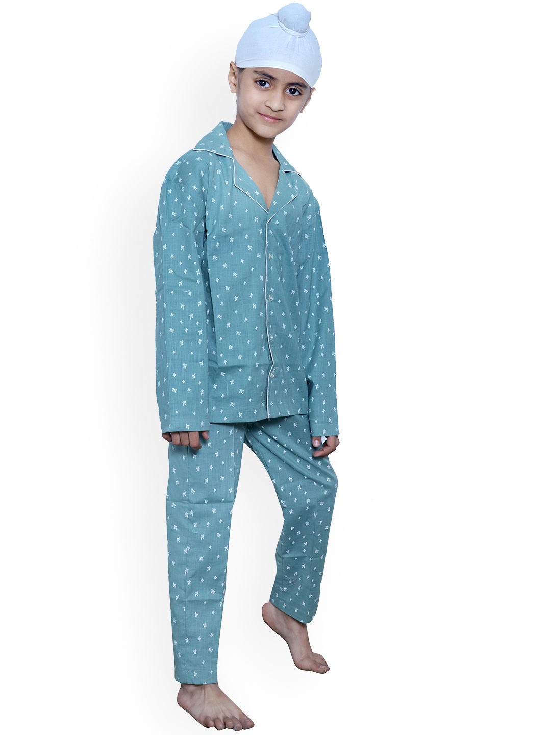 

Little Musketeer Boys Floral Printed Pure Cotton Night Suit, Green