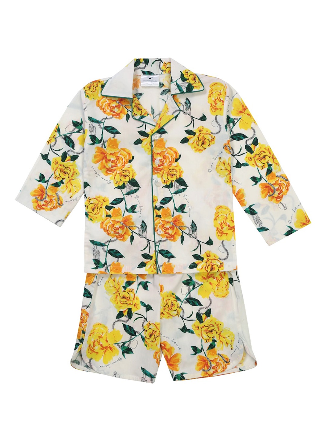 

Little Musketeer Girls Floral Printed Pure Cotton Night Suit, Off white