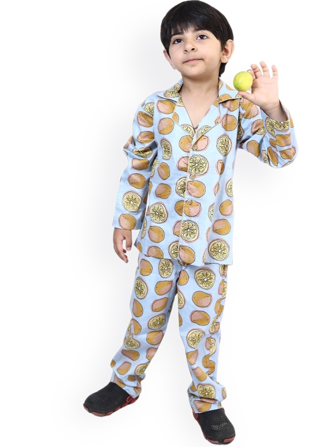 

Little Musketeer Boys Conversational Printed Pure Cotton Night Suit, Blue