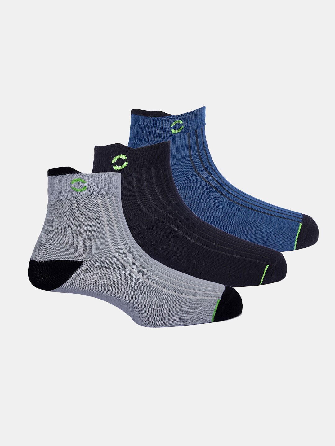 

FREECULTR Unisex Pack Of 3 Striped Ankle-Length Odour Resistant Socks, Navy blue