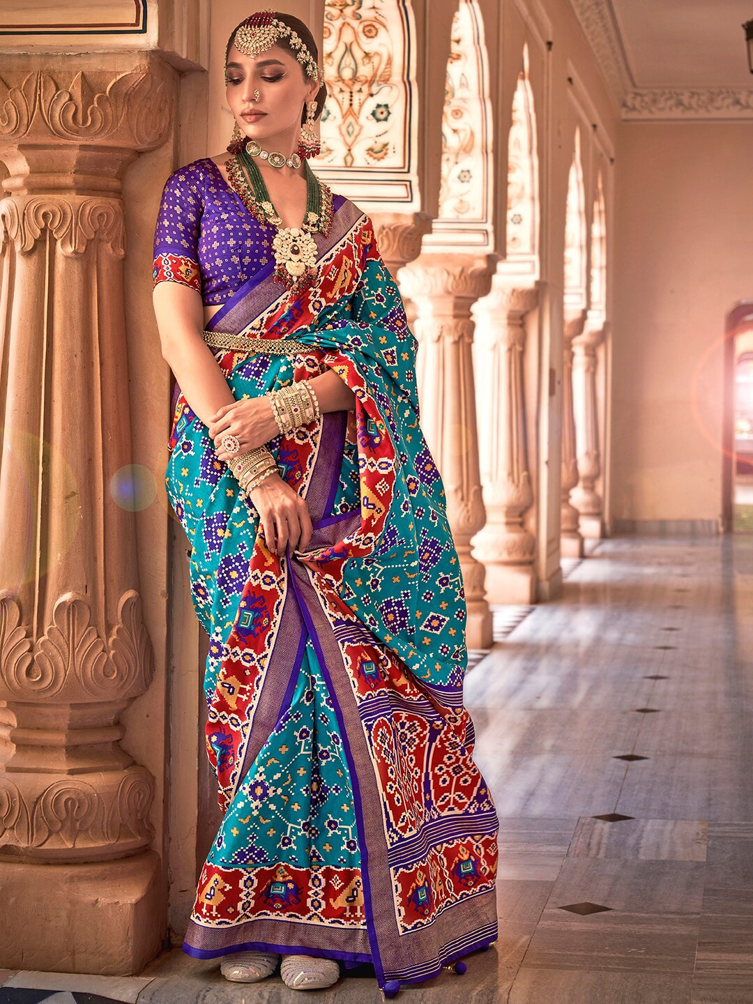

Anouk Ethnic Motifs Woven Design Zari Patola Saree, Blue
