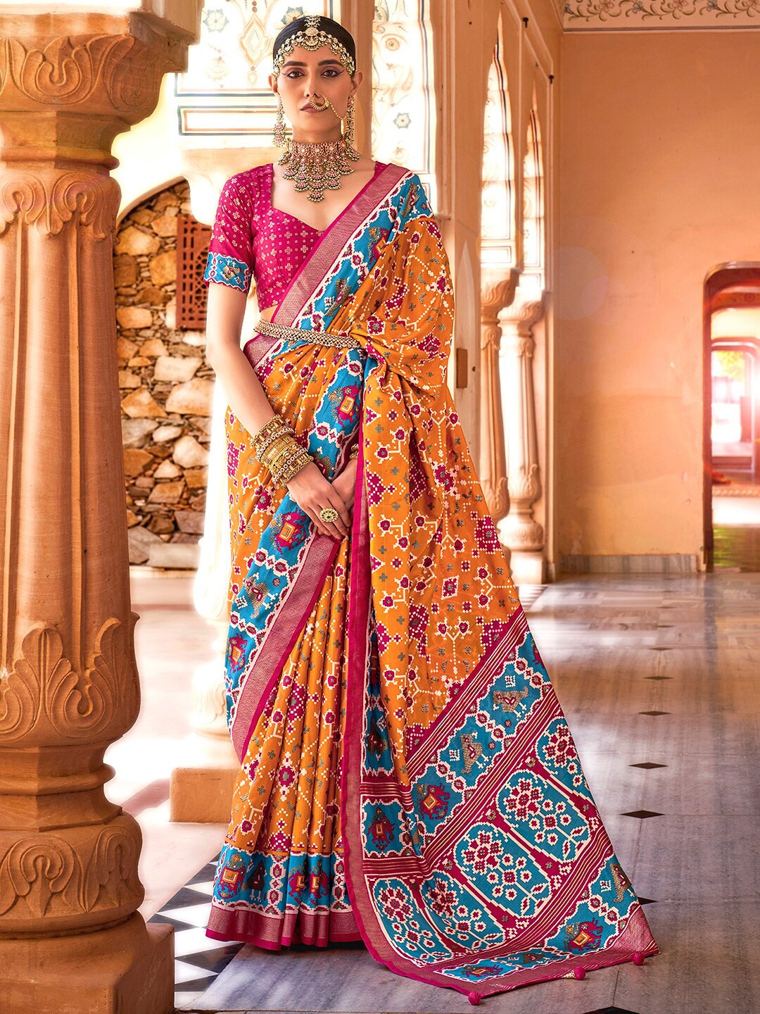

Anouk Ethnic Motifs Woven Design Zari Patola Saree, Mustard