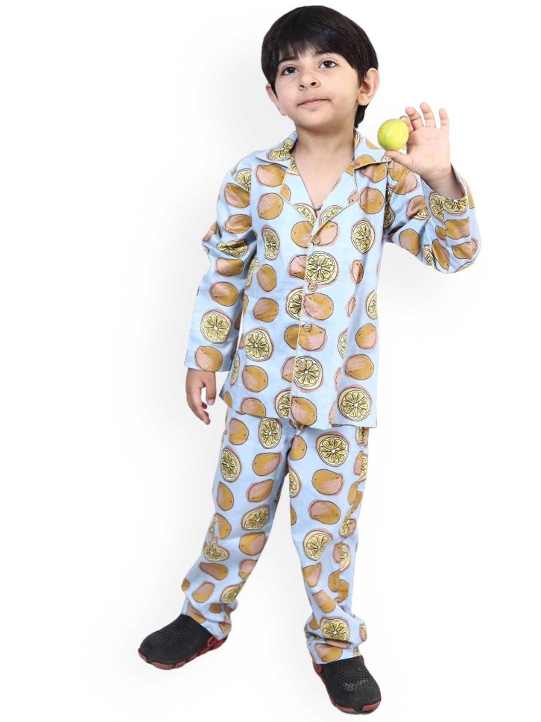 

Little Musketeer Boys Conversational Printed Pure Cotton Night Suit, Blue