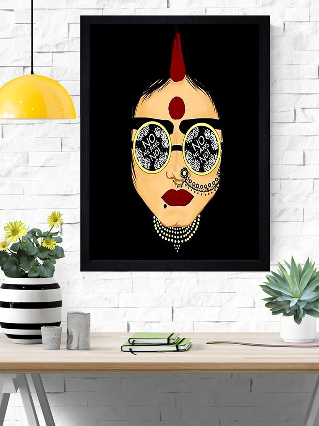 

Gallery99 Black & Beige Face Printed Textured Art Wall Painting