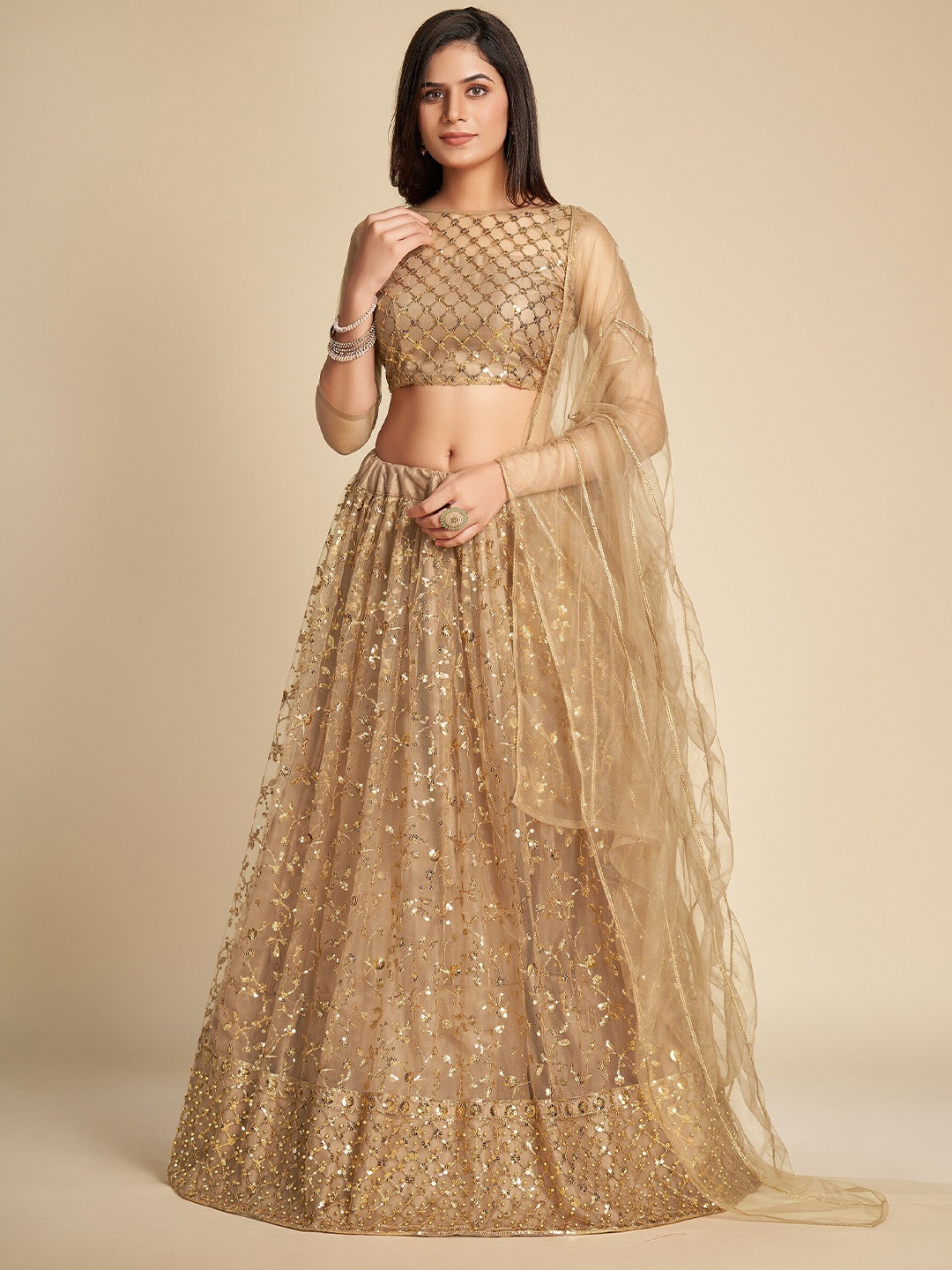 

Sarvayog Fashion Sequinned Semi-Stitched Lehenga & Unstitched Blouse With Dupatta, Gold