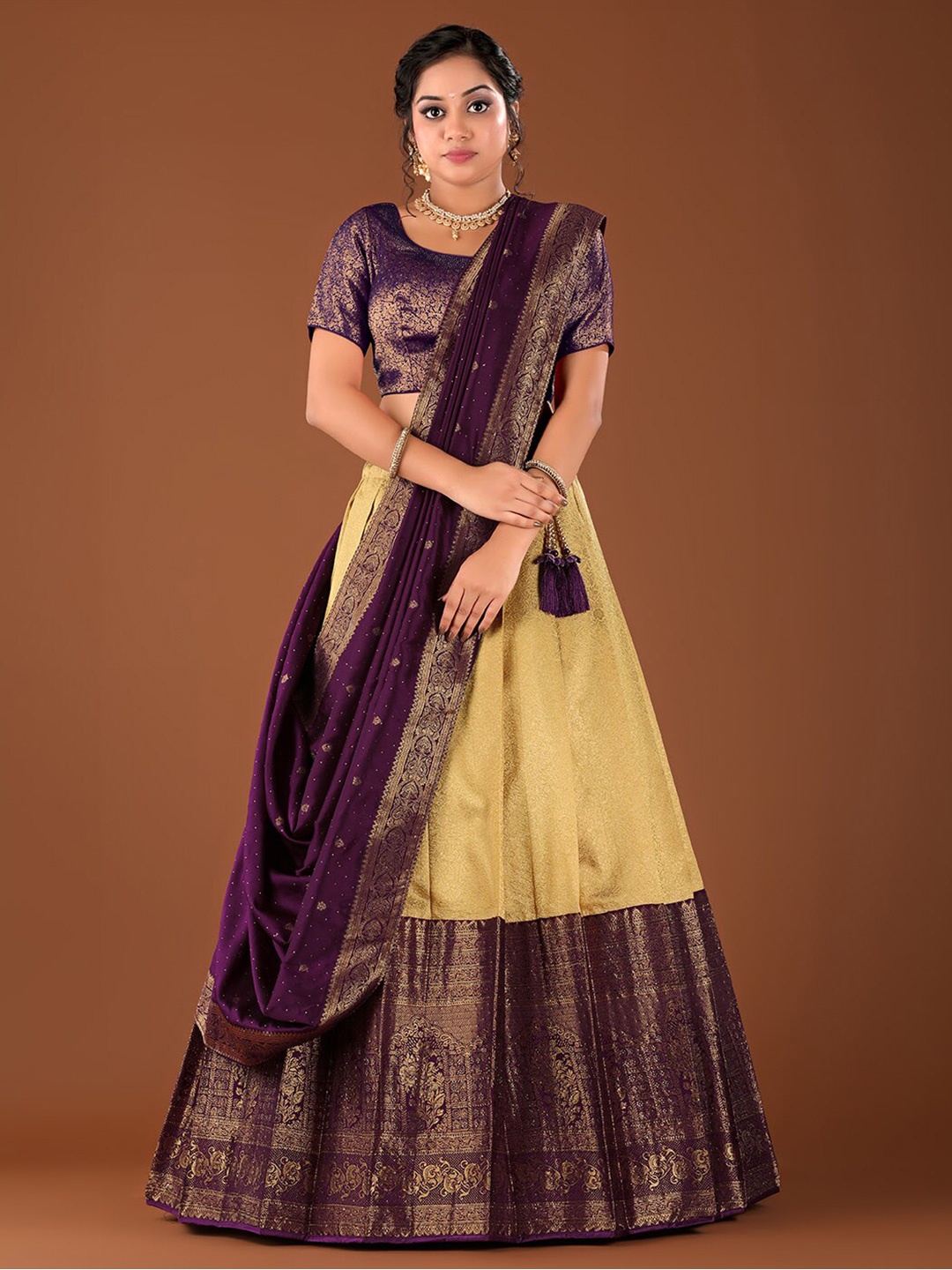

HALFSAREE STUDIO Semi-Stitched Lehenga & Unstitched Blouse With Dupatta, Yellow