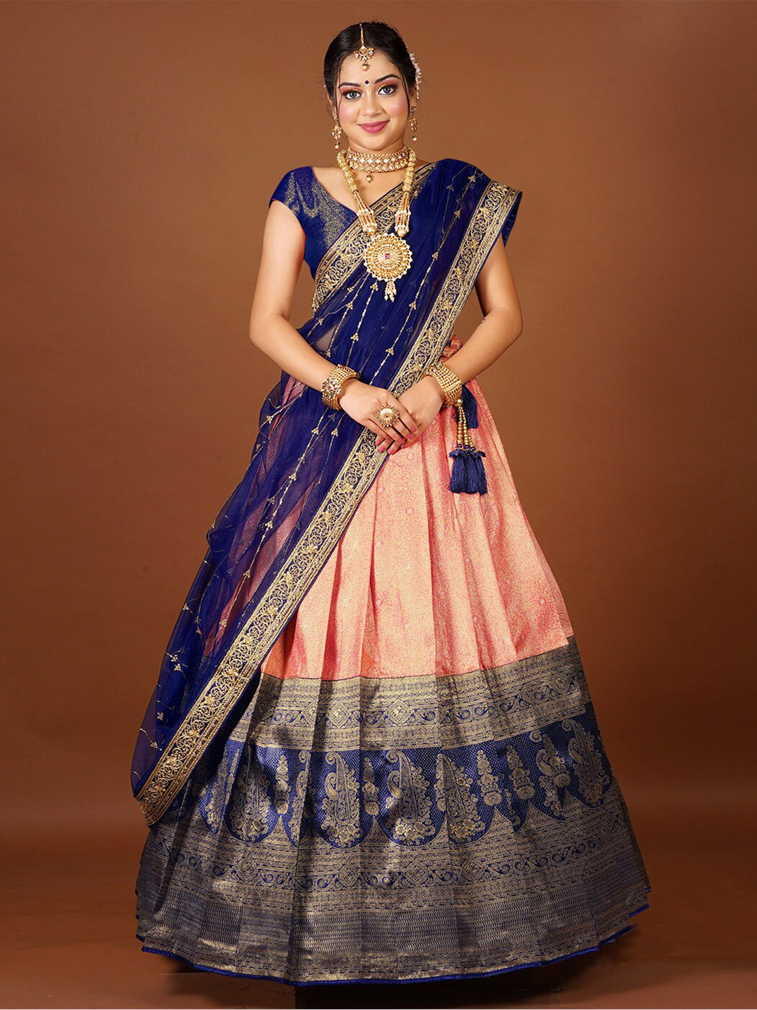 

HALFSAREE STUDIO Woven Design Semi-Stitched Lehenga & Unstitched Blouse With Dupatta, Blue