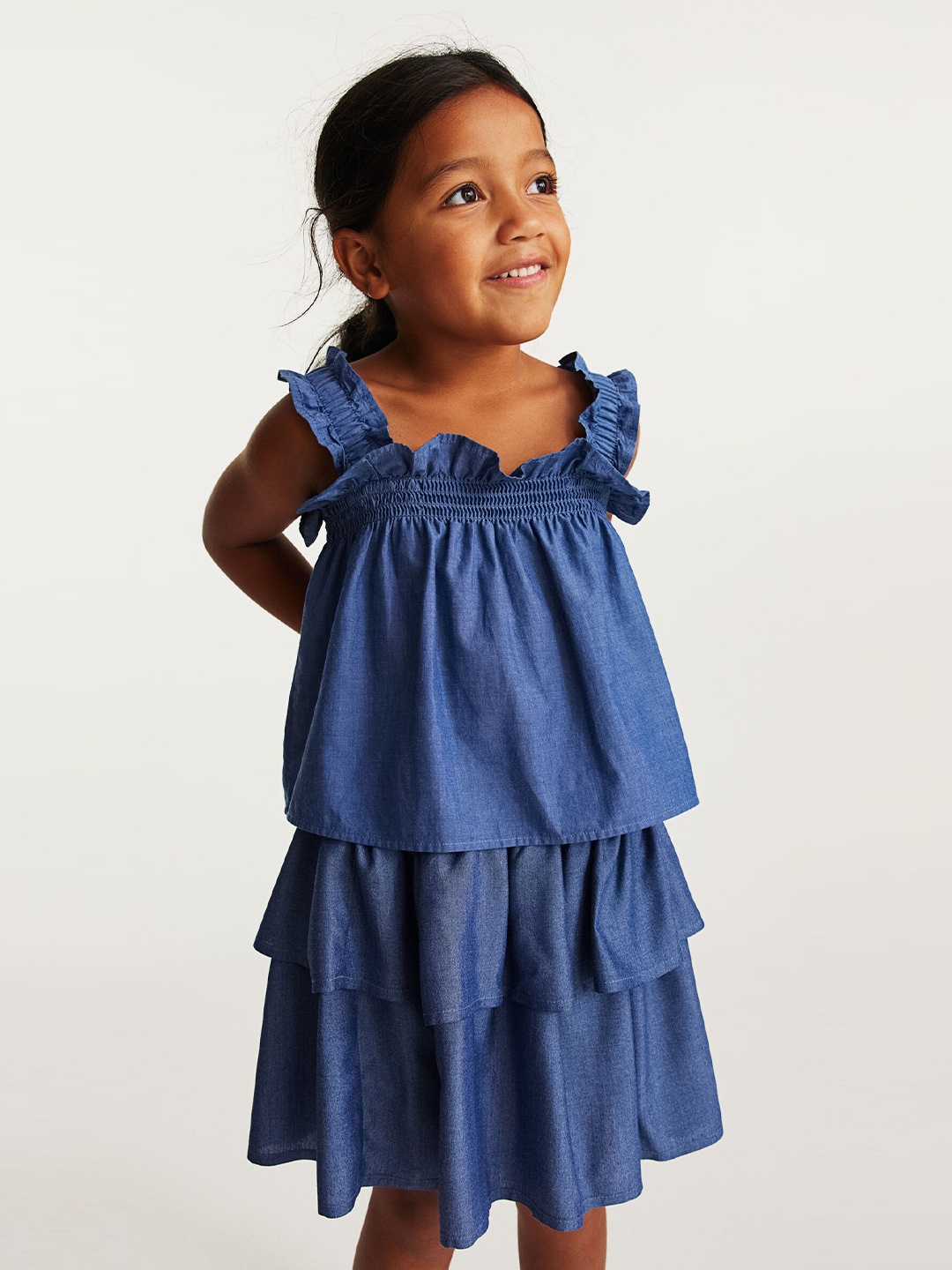 

H&M Girls Pure Cotton Frill-Trimmed Denim Top, Blue