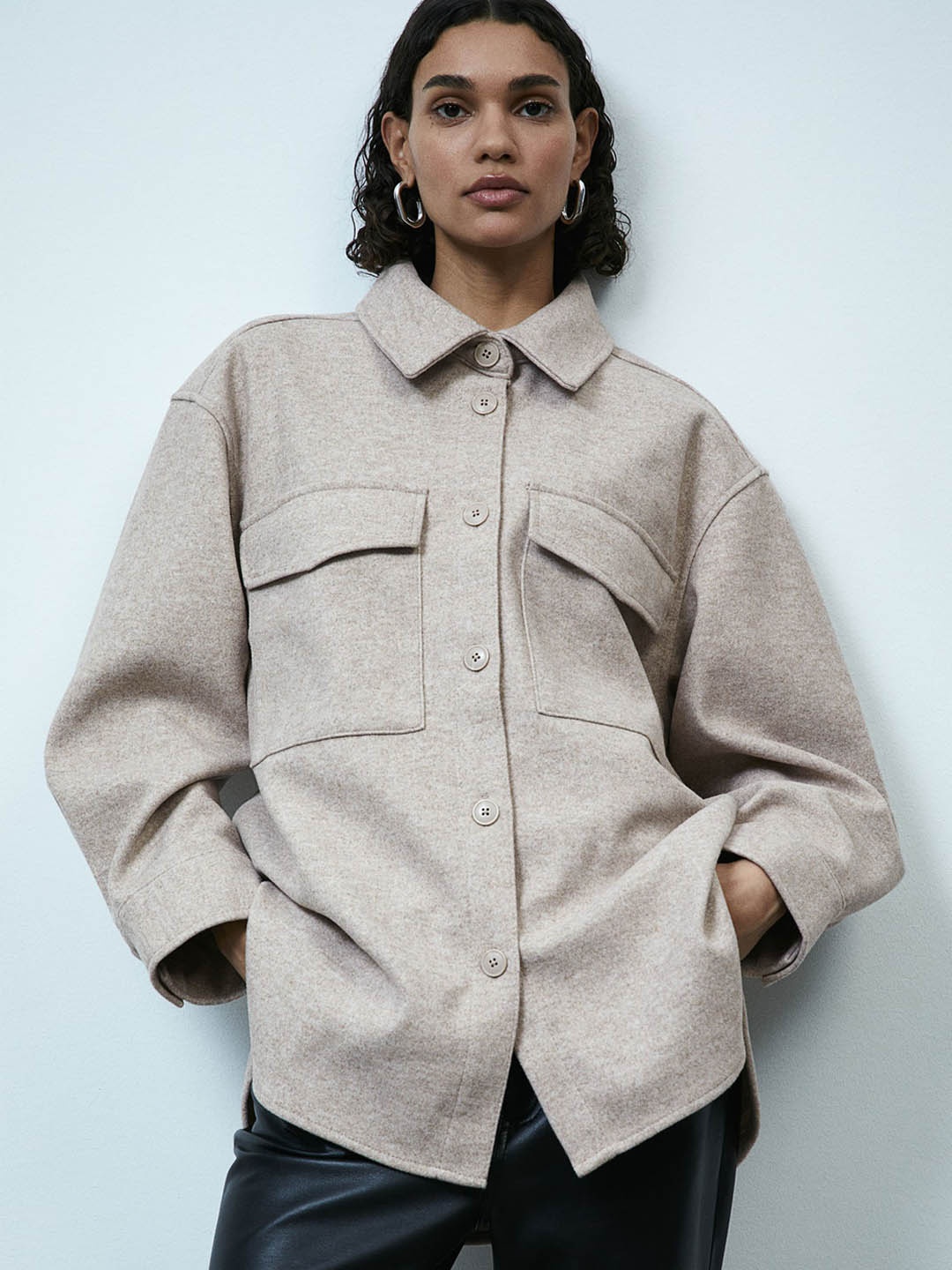 

H&M Oversized Shacket, Beige