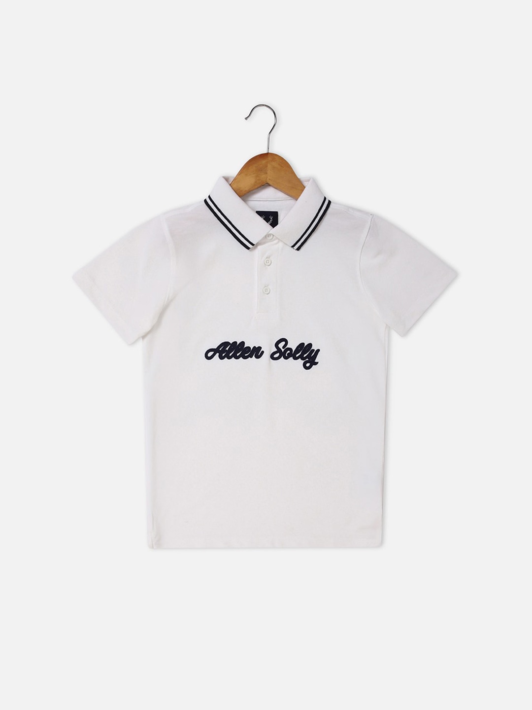 

Allen Solly Junior Boys Typography Embroidered Polo Collar Pure Cotton T-shirt, White