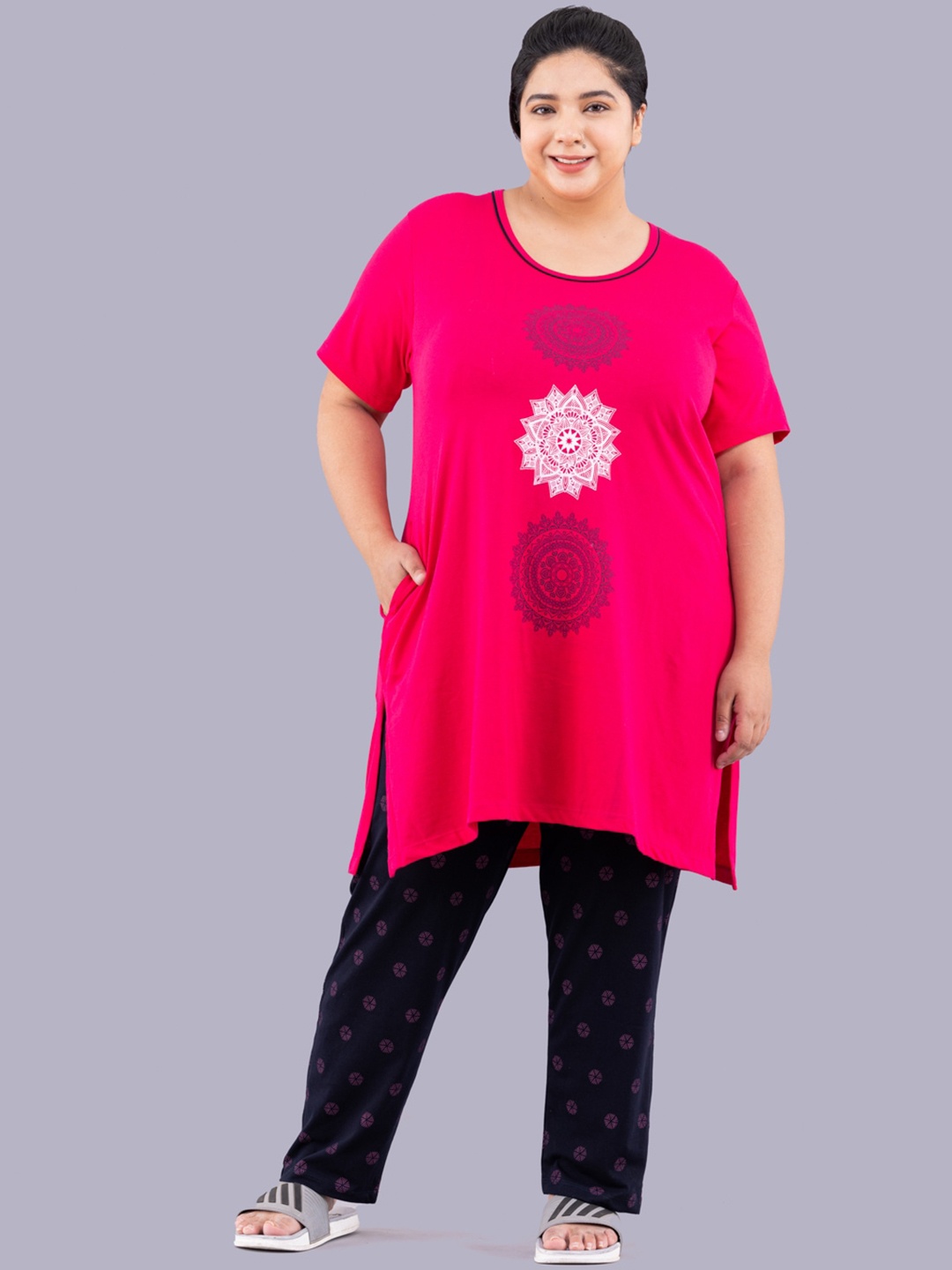 

CUPID Women Plus Size Printed Night Suit, Pink