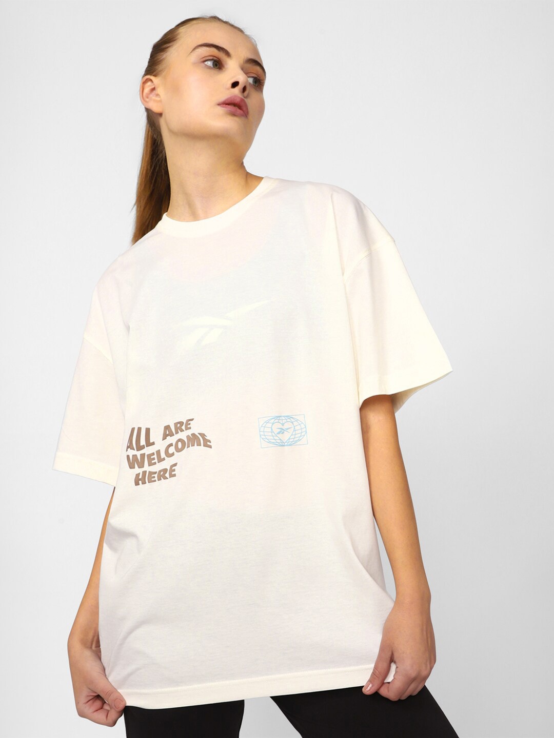 

Reebok Printed Pure Cotton Oversized T-Shirt, White