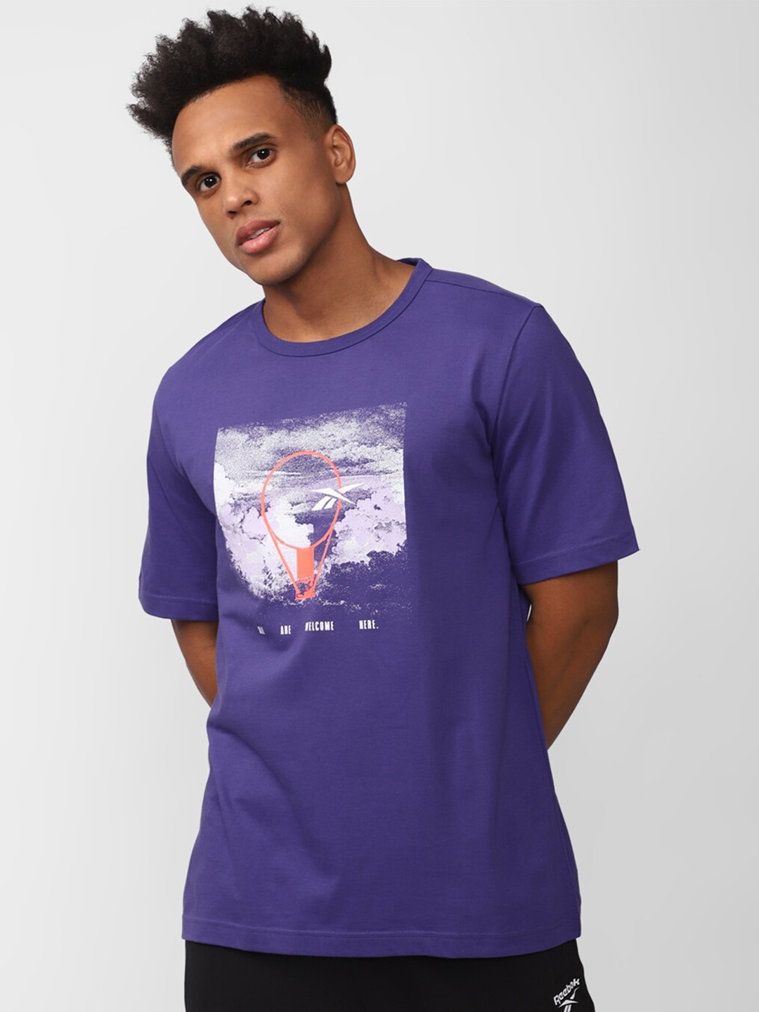 

Reebok Basketball Aawh Bolprp Printed Pure Cotton T-Shirt, Purple