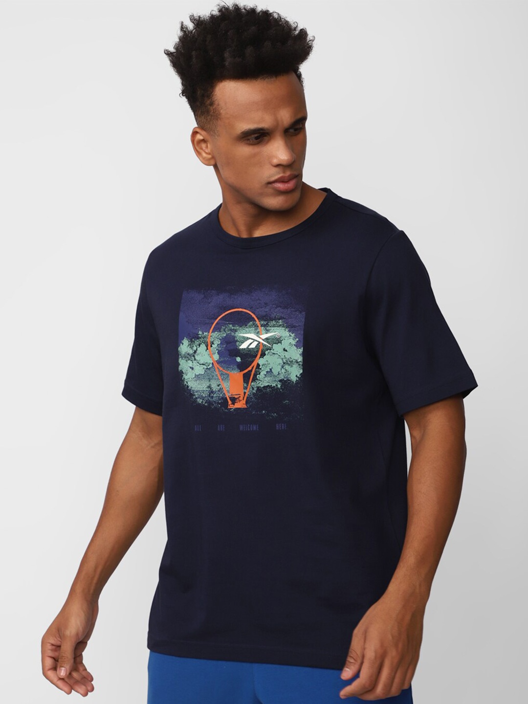 

Reebok Printed Pure Cotton T-Shirt, Navy blue