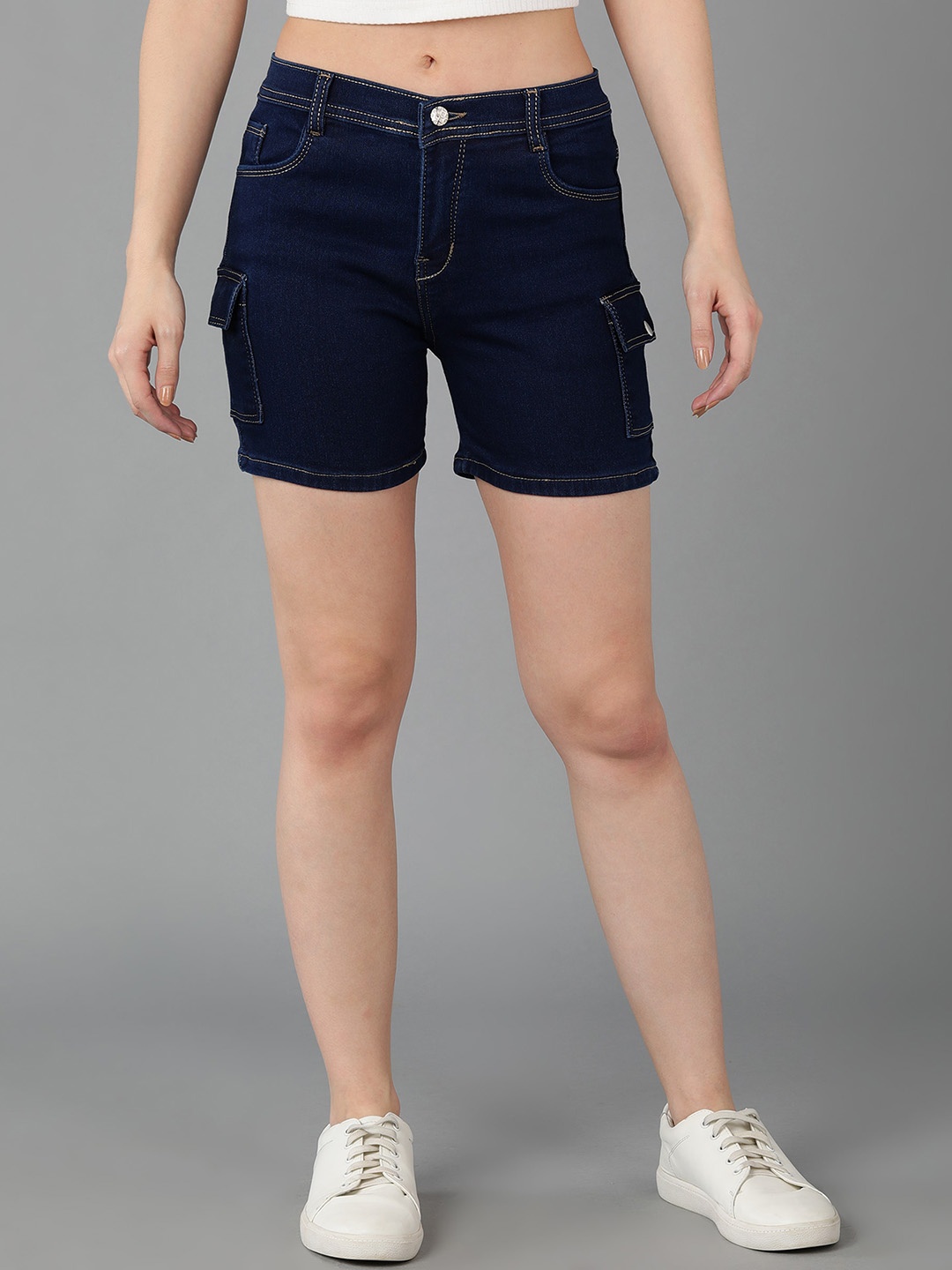 

A-Okay Women Slim Fit Cycling Denim Shorts, Blue