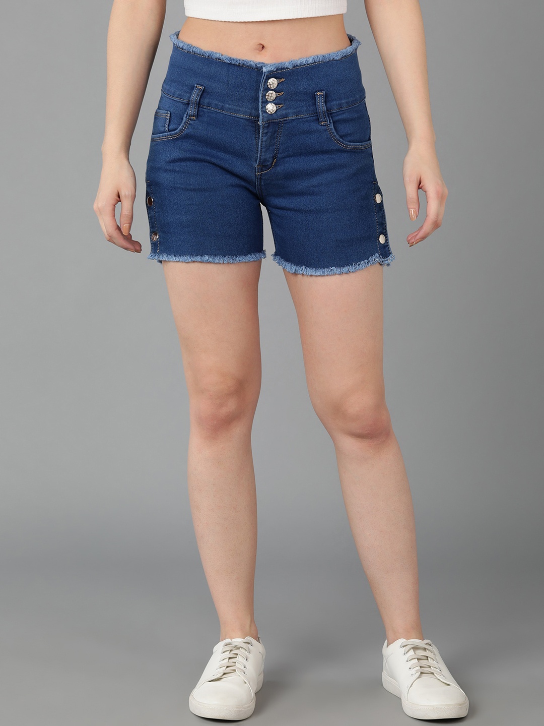 

A-Okay Women Slim Fit Cycling Denim Shorts, Blue