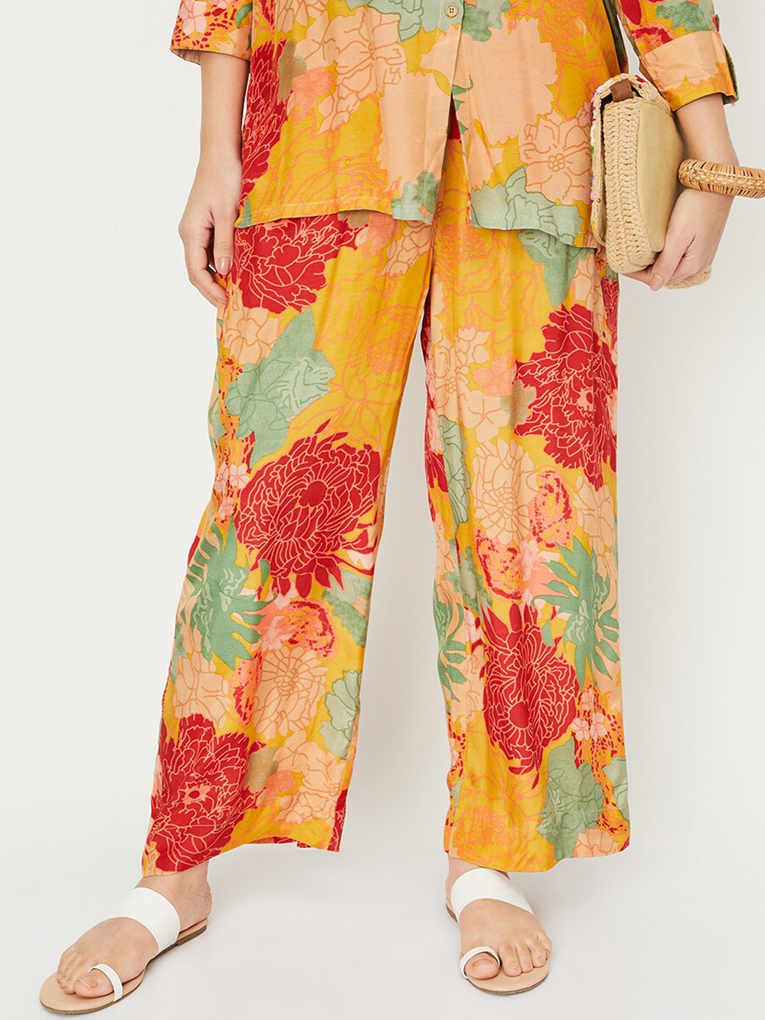 

max Women Floral Printed Parallel Trousers, Orange