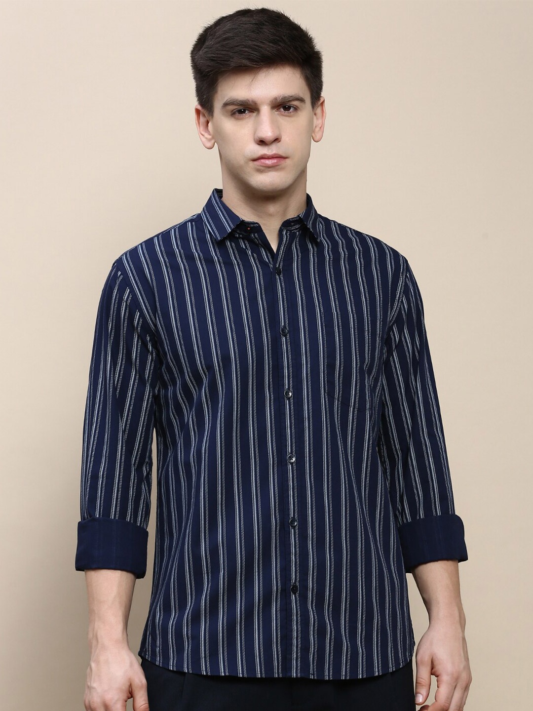 

INVICTUS Sport Slim Fit Striped Cotton Casual Shirt, Navy blue