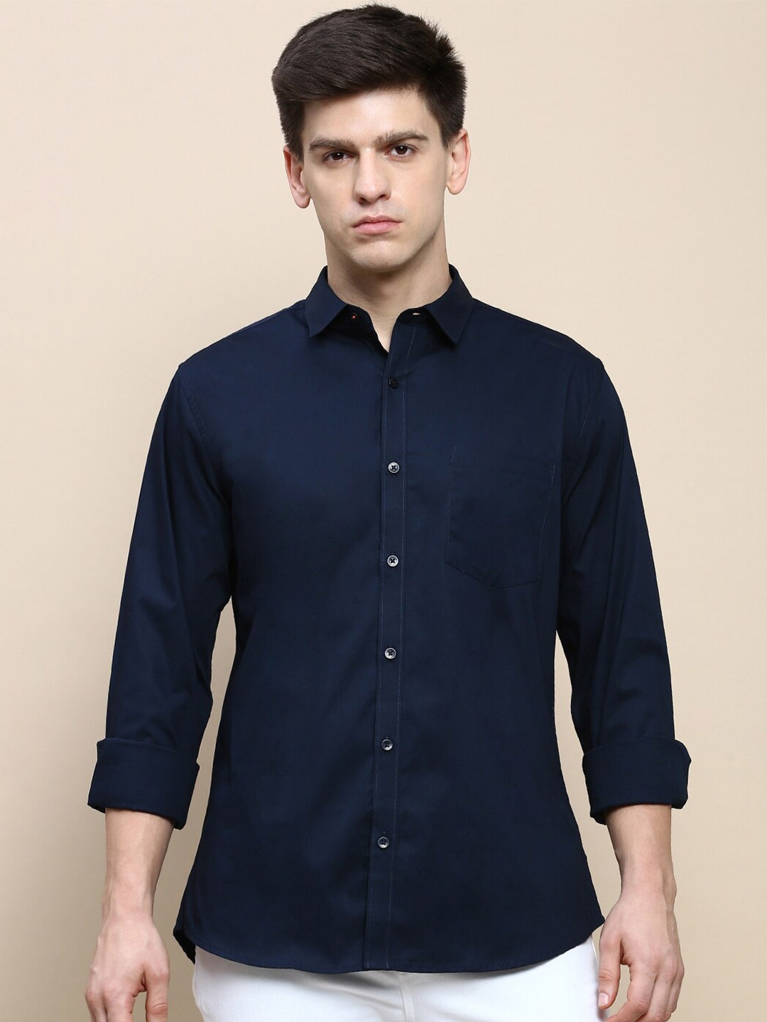 

INVICTUS Sport Slim Fit Opaque Cotton Casual Shirt, Navy blue