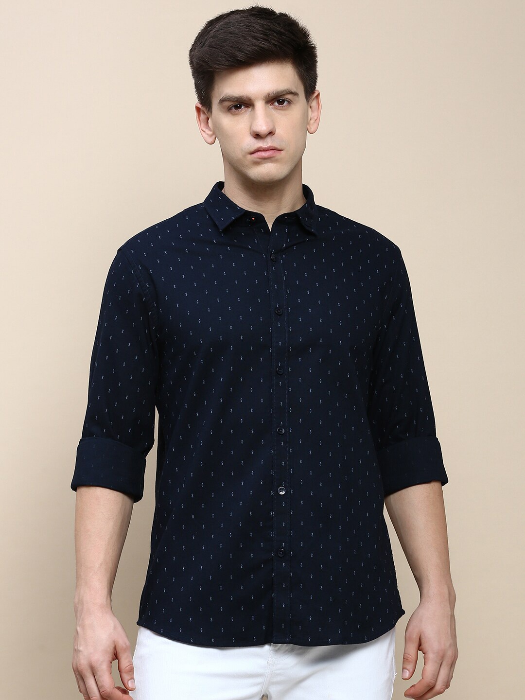 

INVICTUS Sport Micro Ditsy Printed Cotton Slim Fit Casual Shirt, Navy blue