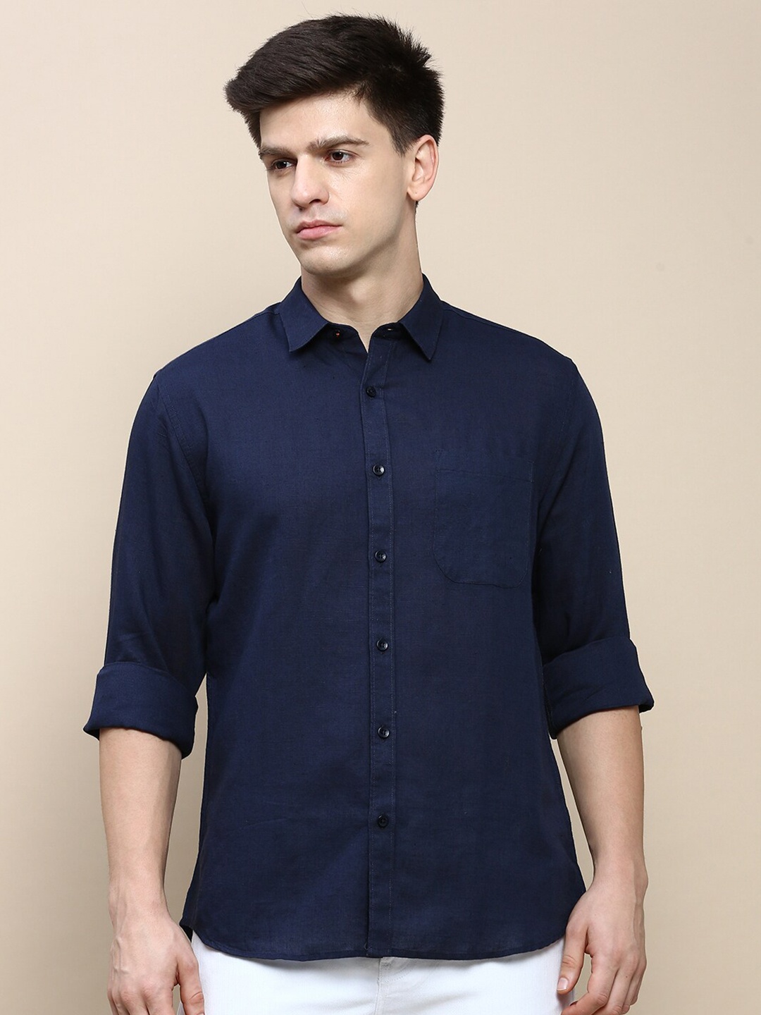 

INVICTUS Sport Slim Fit Opaque Cotton Casual Shirt, Navy blue