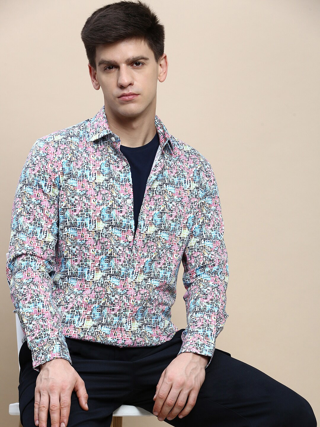 

INVICTUS Slim Fit Abstract Printed Cotton Casual Shirt, White